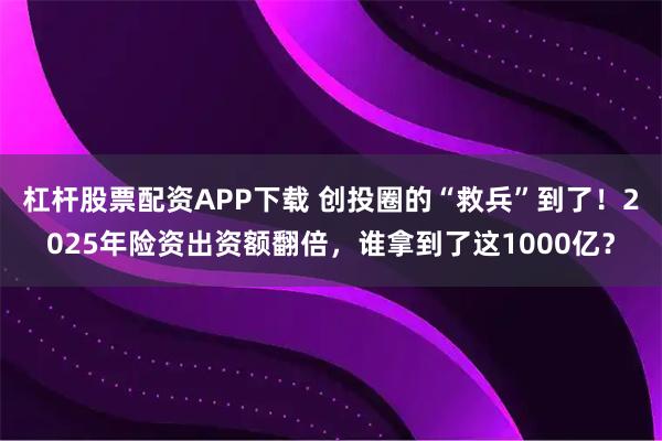 杠杆股票配资APP下载 创投圈的“救兵”到了！2025年险资出资额翻倍，谁拿到了这1000亿？