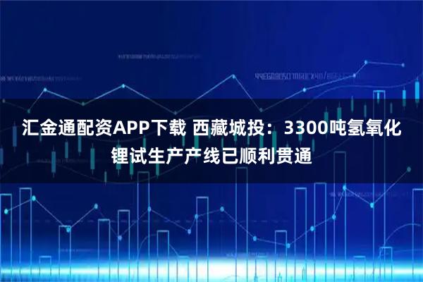 汇金通配资APP下载 西藏城投：3300吨氢氧化锂试生产产线已顺利贯通